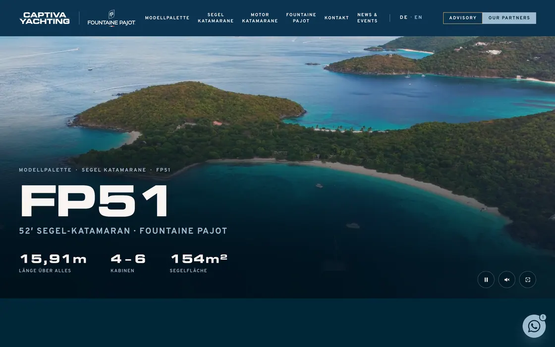 Modellseite FP 51 — jede Yacht wie ein Magazin-Feature.