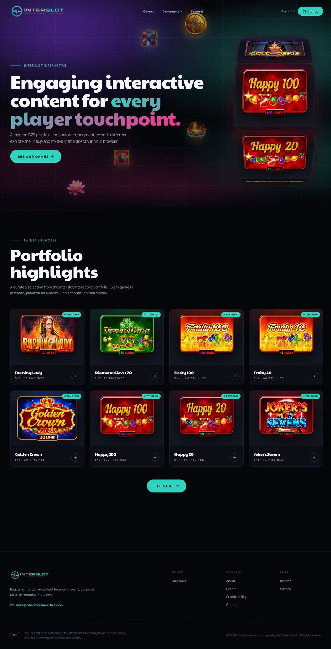Interslot Interactive — full landing page built by Christopher Rapp