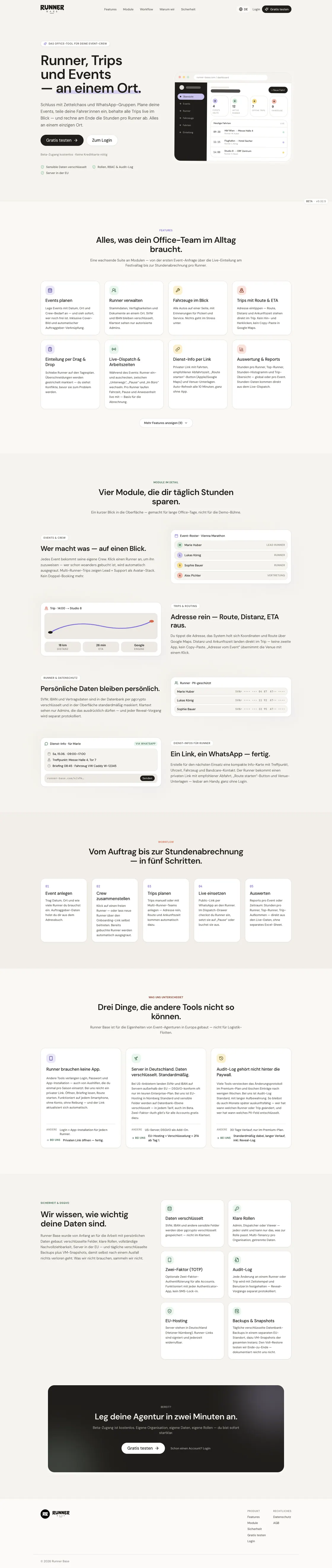 Runner Base — komplette Landingpage, umgesetzt von Christopher Rapp